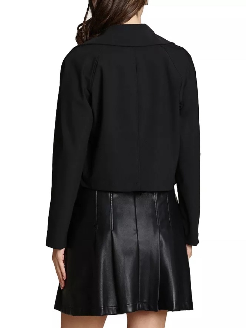 Bagatelle Collection Open Front Cropped Trench Coat L Black Cool Tech Nylon EC - Picture 2 of 4